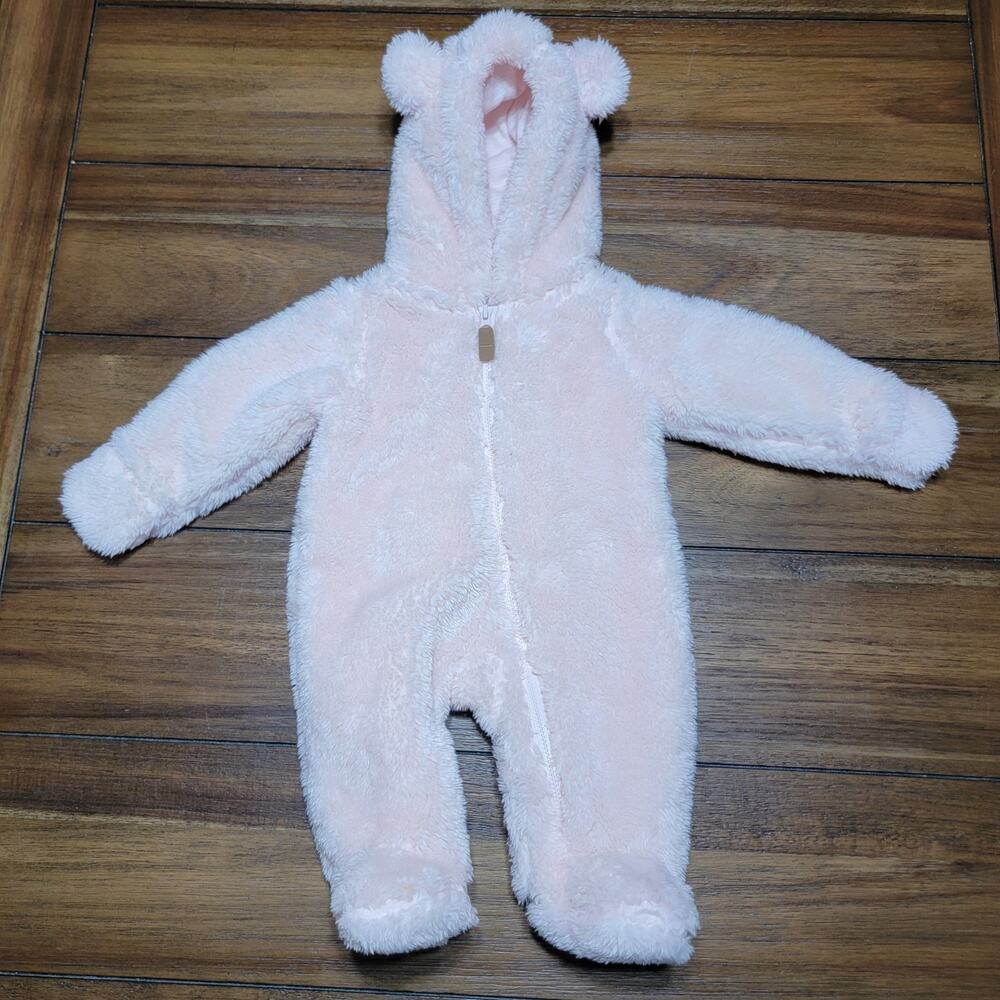 Carter's Hooded Pink Winter Heavy Romper w/ Feet & Hand Covers - Size Newborn
